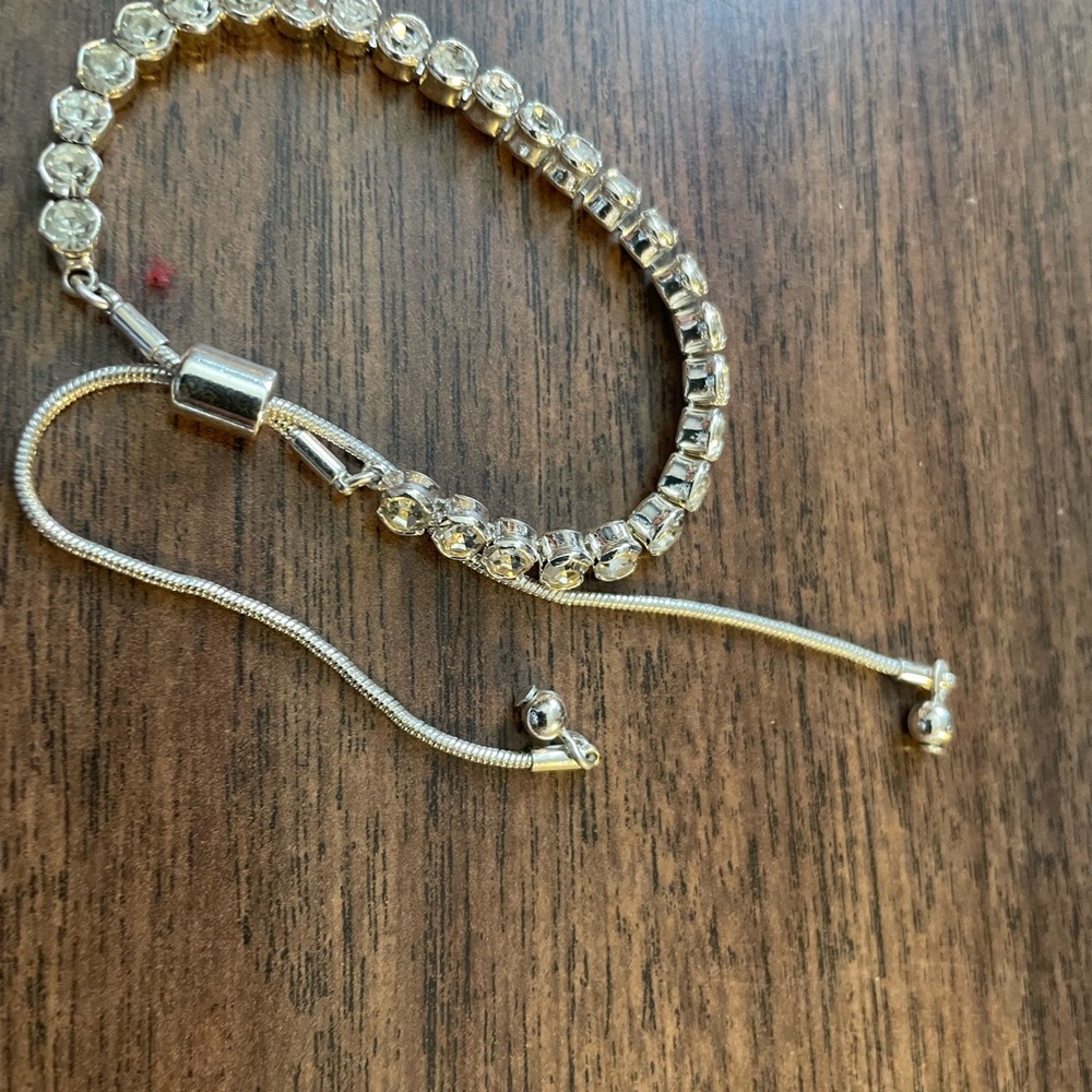 J. Crew Silver Cubic Zirconia Slider Bracelet adjustable
